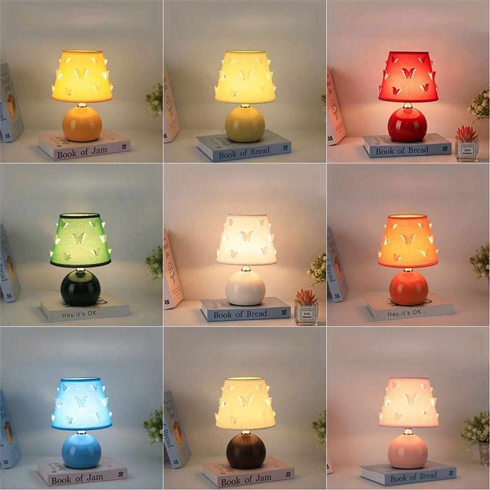 3D Butterfly Lampshade Metal Desk Lamp Metal Base Fabric Table Lamp Bedside Ambient Lamp Bedside