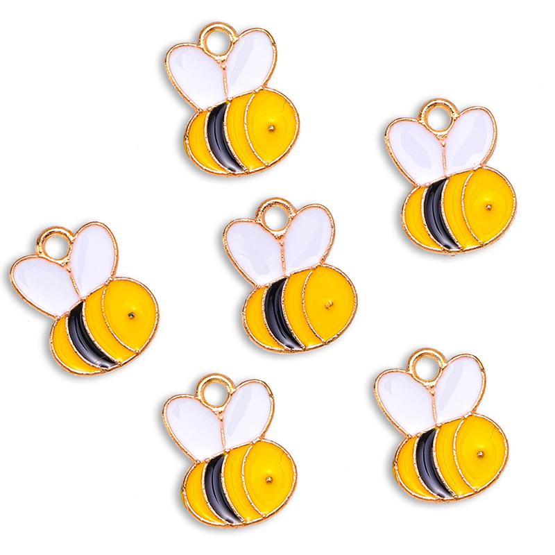 10Pcs 22*17mm Gold Colour Alloy Enamel Bee Pendant Oil Dripping Animal Charms for Jewelry Making DIY Necklace Earrings Accessory