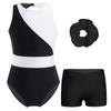 Girls Gymnastics Outfit Sparkly Rhinestones Sleeveless Keyhole Back Leotard with V Front Shorts