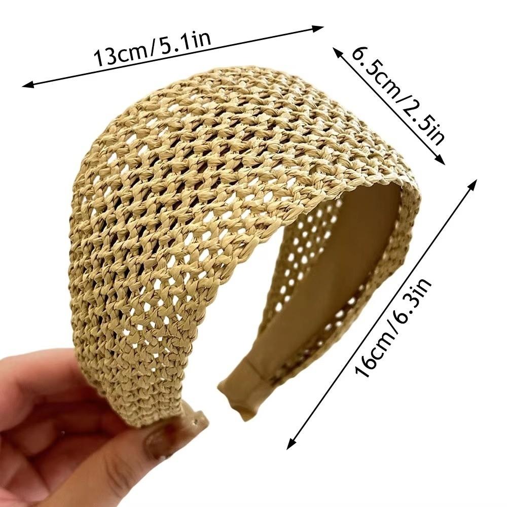 Elegant Straw Braided Headband Boho Style Wide Edge Hair Hoop Rattan Weaving Hairband for Women
