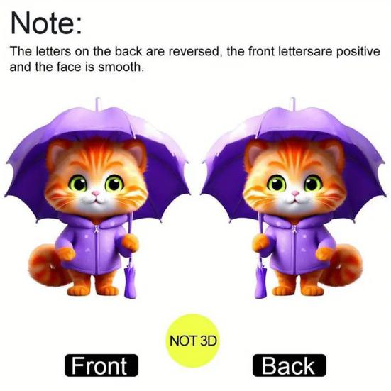 Umbrella Cat Pendant Car Rearview Mirror Charm Kitten 2D Acrylic Car Ornament Cartoon Hanging Decoration for Car Interior Home Window Keys