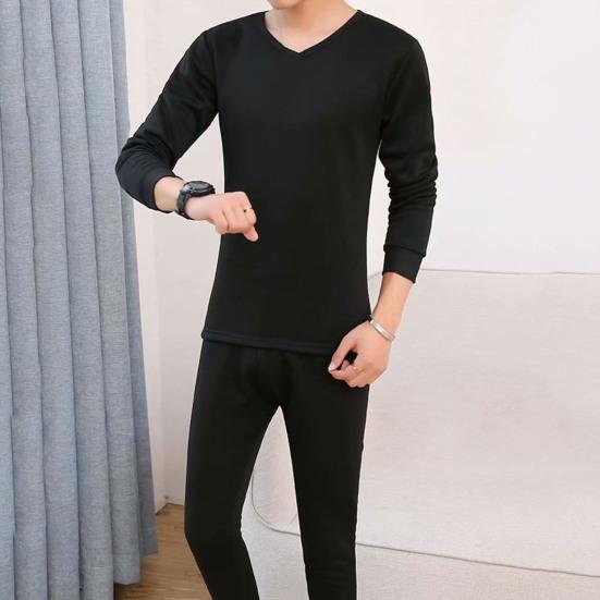 2 шт./комплект зимнее мужское термобелье комплект круглый вырез длинный рукав теплый толстый