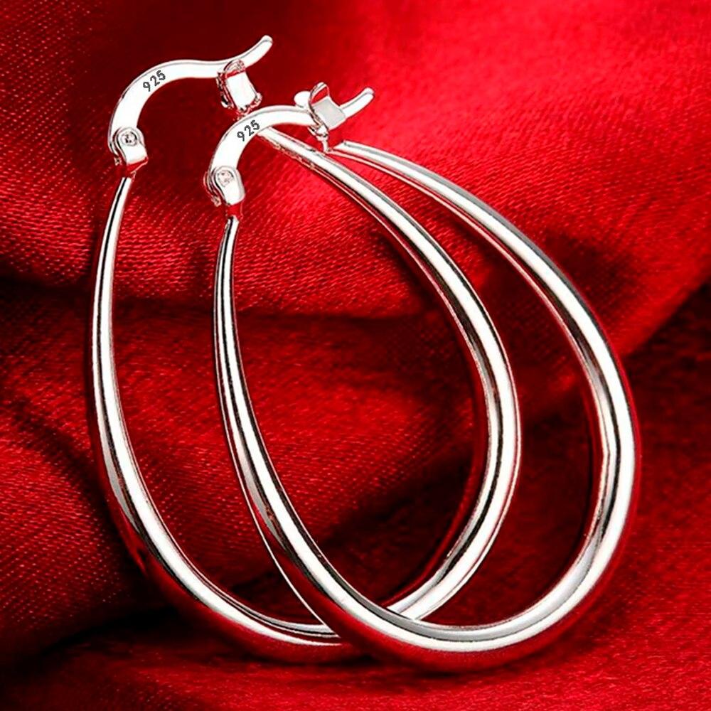 100% 41MM 925 Sterling Silver Smooth Circle Big Hoop Earrings For Women Lady Fashion Charm High Quality Wedding Jewelry