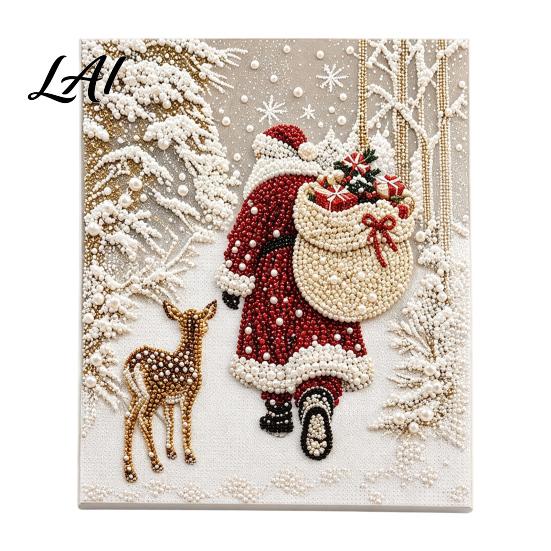 Decorative Faux Pearl Crafts Christmas Painting Kit Santa Reindeer DIY Art Creative Winter Decor 3D Angel Wall Craft Kit for Adults Festive