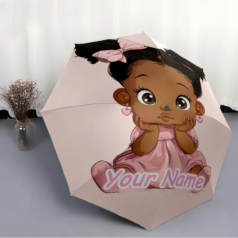 1PC Custom Name Baby Girl's Dress Automatic Folding Umbrella Compact Travel Umbrella for Men & Women, Ideal Gift for Christmas, Birthdays, Halloween
