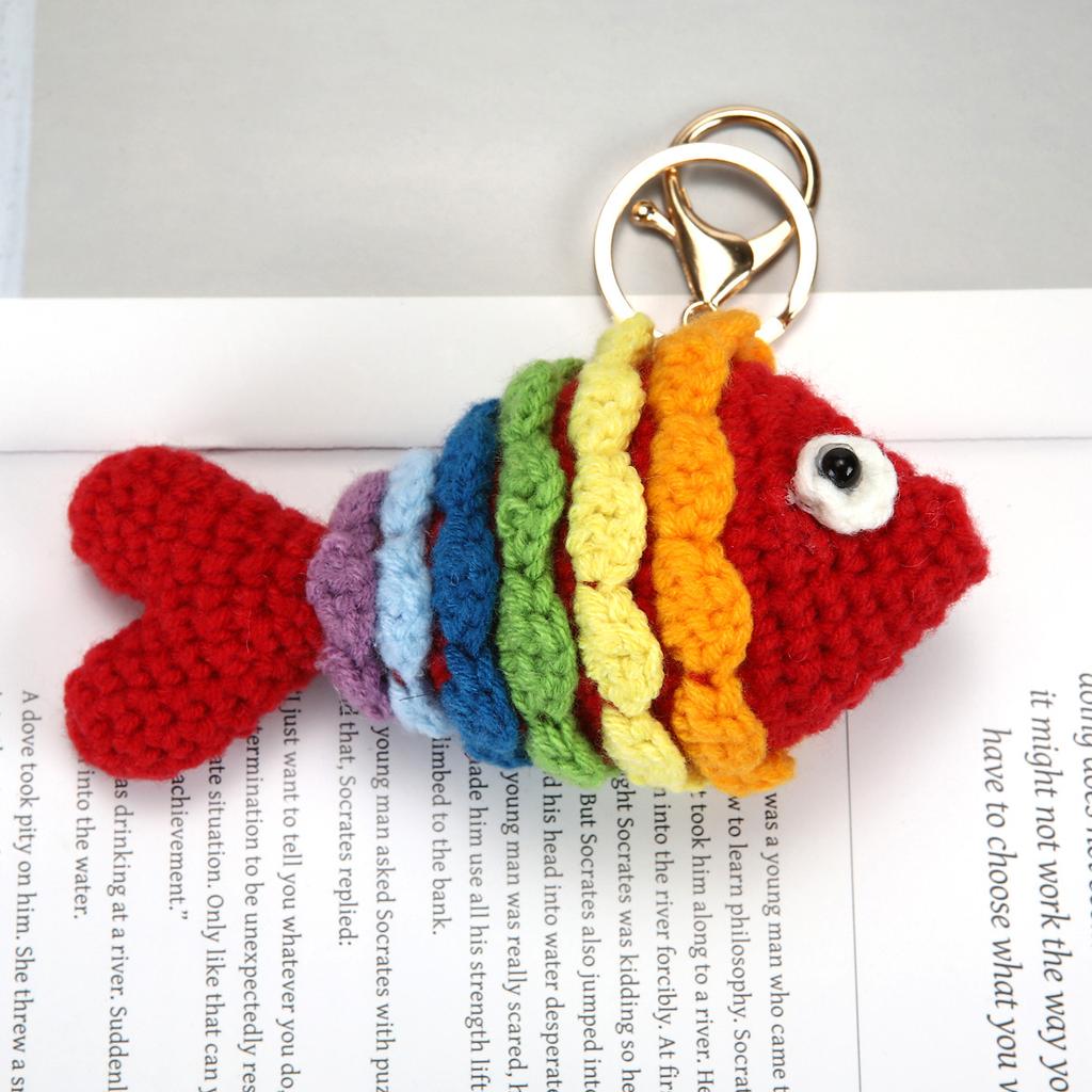 Ocean Series Knitted Animal Doll Keychain For Bag Pendant Funny Turtle Crochet Keychain Clown Fish Keychain Custom Accessories