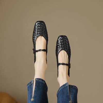 Модная женская новая весенне-осенняя обувь Мэри Джейн с квадратным носком из натуральной овчины, с металлической пряжкой, на низком каблуке, с принтом