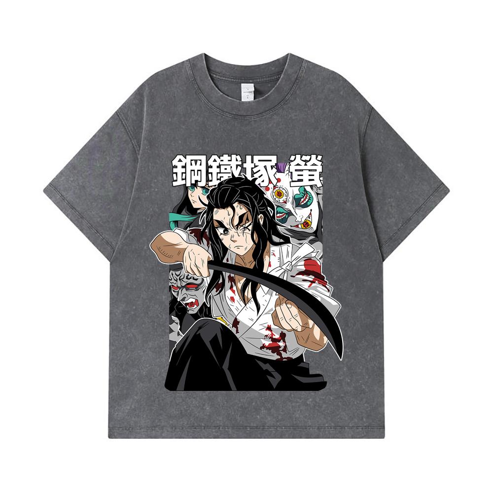 275 GSM Washed T-shirts 100% Cotton Demon Slayer V27 Haganezuka Print Unisex Heavy Cotton T Shirt