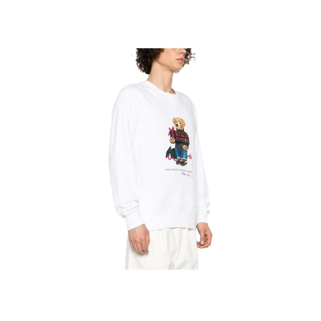 Polo Ralph Lauren Медведь Мультфильм Принт Трикотаж Круглый Вырез Длинный Рукав Толстовка Мужская Толстовка Белый 710853308-028