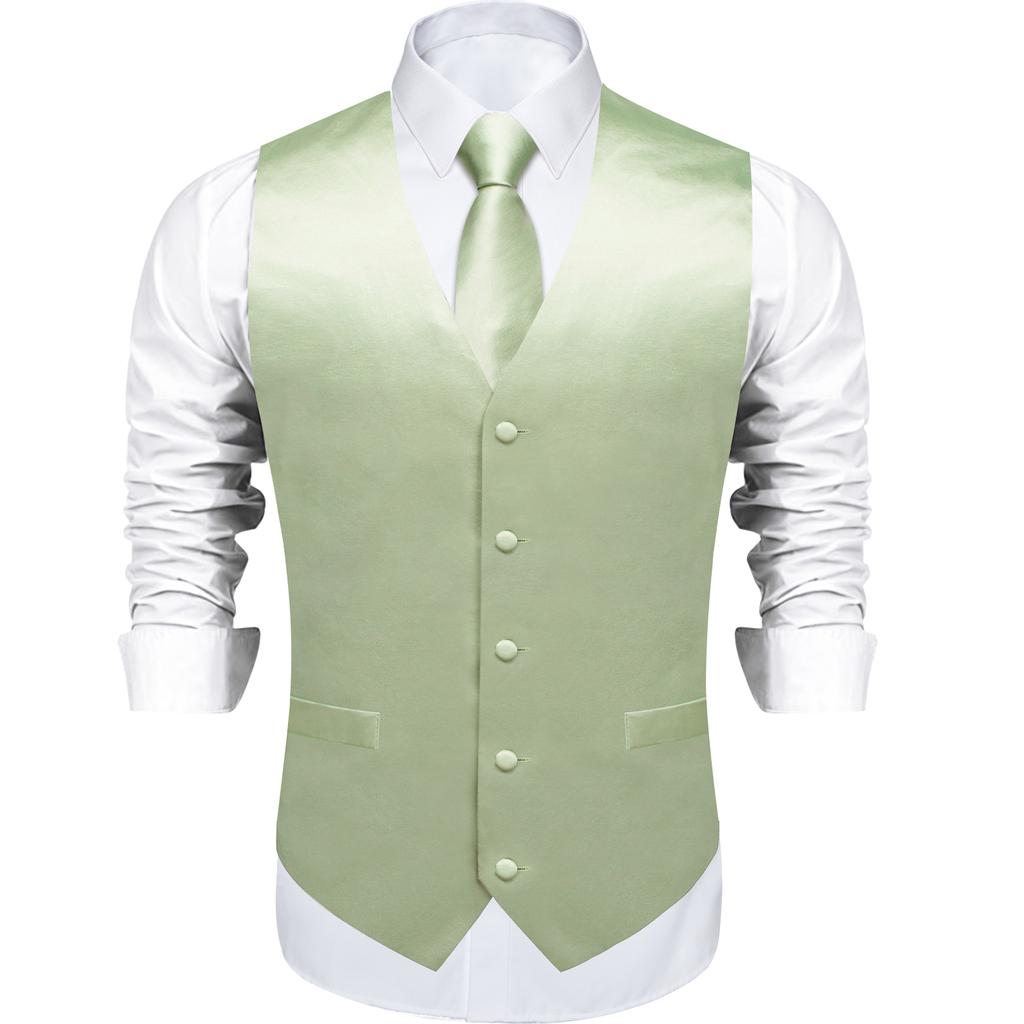 Dibangu Silk Suit Vest for Men Black Gold Jacquare Waistcoat Necktie Hanky Cufflinks 4pc