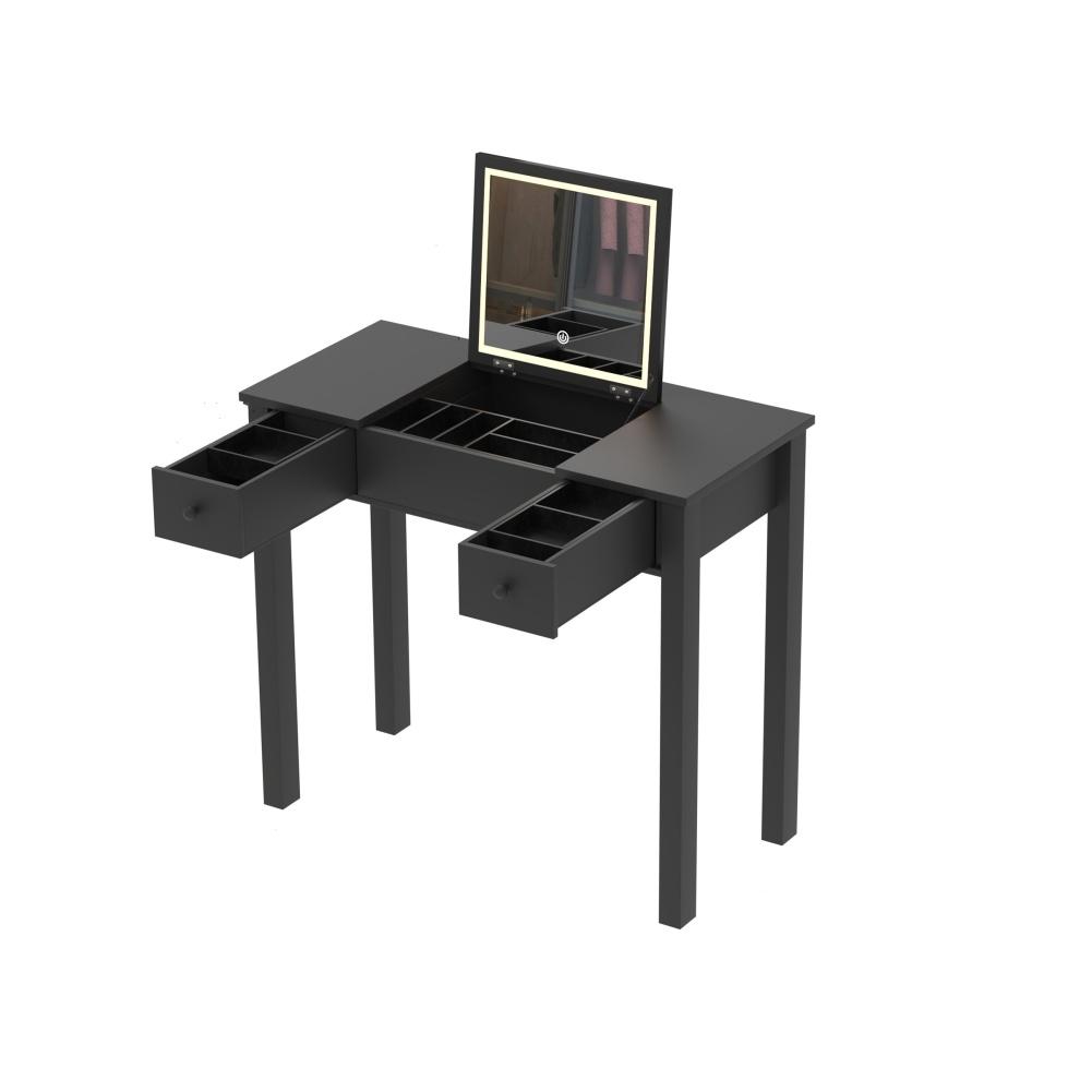 Туалетный столик для макияжа с откидным зеркалом и подсветкой, туалетный столик со светодиодной подсветкой, 2 ящиками и регулируемыми отделениями для хранения ювелирных изделий