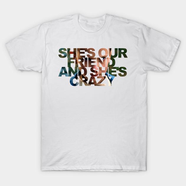 Asian Size Men Black Print T-shirt She'S Our Friend And She'S Crazy No-Cut Heat Transfer Print Cotton Tshirt