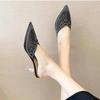 2024 New Mesh Diamond-tipped Half Slippers Women Fashion Women's Shoes Pointed Crystal High Heels Sandals