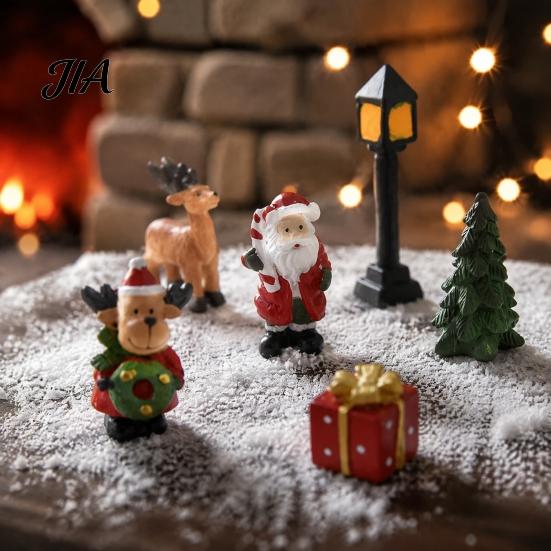 Creative Christmas Gift Box Fillers 3 Pcs Miniature Figurines, Mini Resin Santa Tree Elk Fairy Garden Accessories Figures for Micro Landscape, Garden,