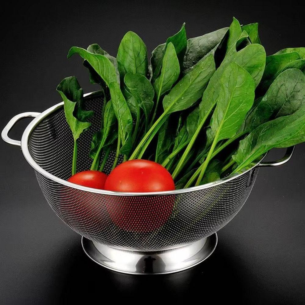 Solid Ring Base Vegetable Washing Basin Fine Mesh Filter Draining Basket Kitchen