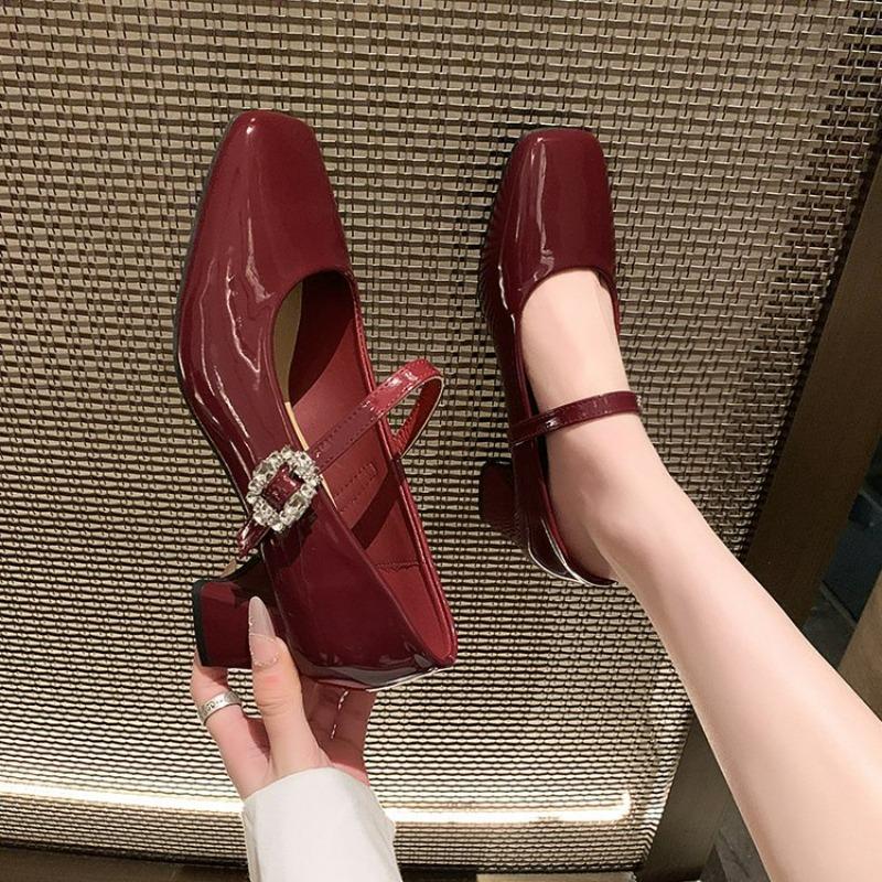 Модные красные туфли Мэри Джейн для женщин на толстом высоком каблуке, женские туфли в стиле Лолиты с квадратным носком, модные кожаные женские туфли для вечеринок, новинка 2024 года
