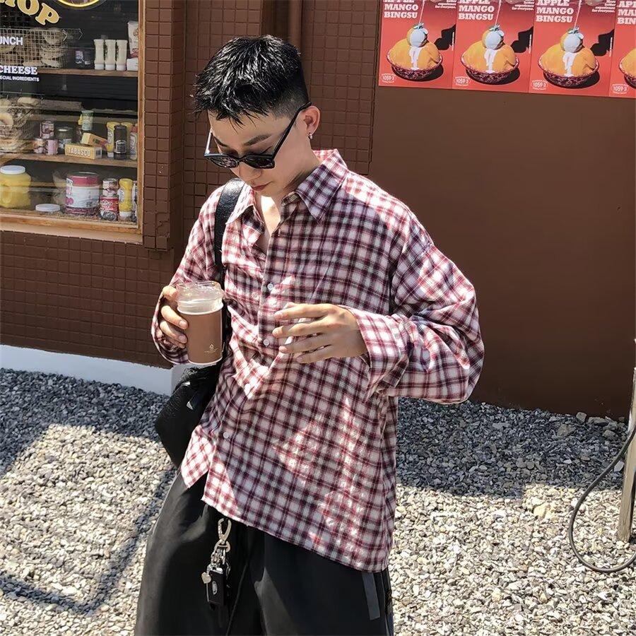 Мужская рубашка Maillard Wear в американском стиле в клетку, тонкое пальто для мальчиков, модная рубашка в корейском стиле