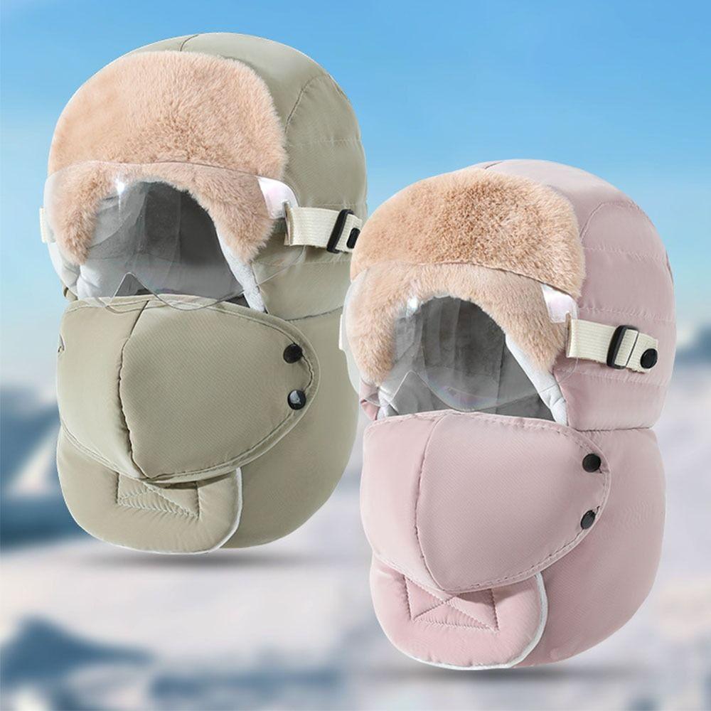 Ветрозащитная зимняя маска-очки Шапка Антизапотевание Очки Теплая лыжная шапка Простая шапка-ушанка для езды Русская