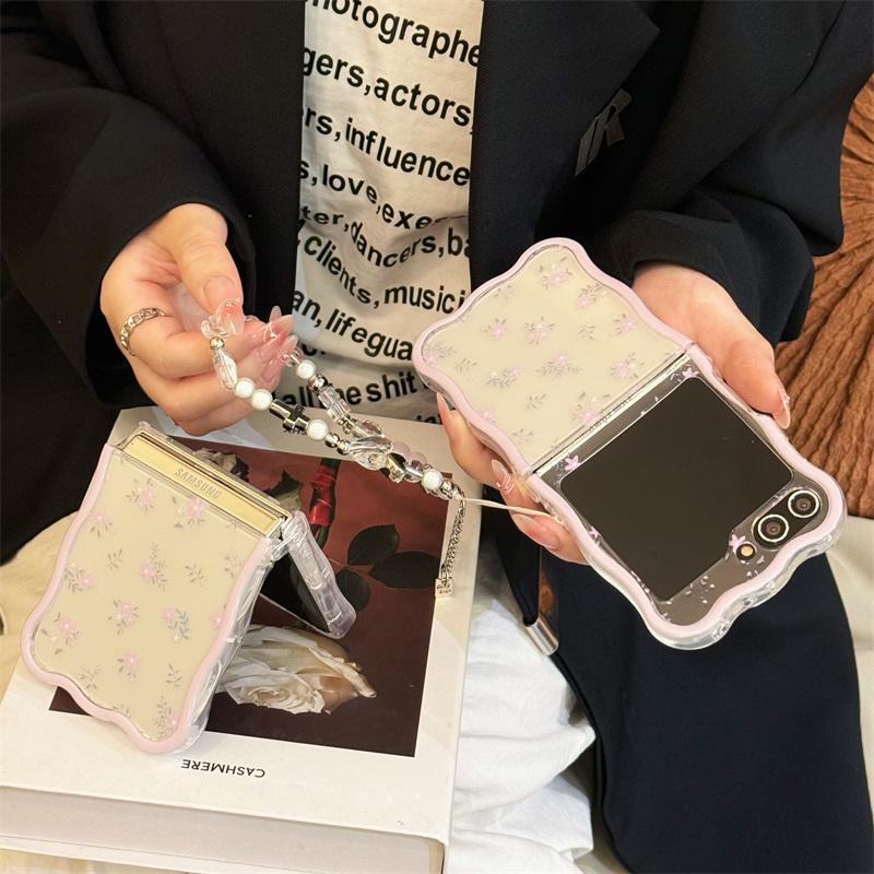 Чехол для Samsung Galaxy Z Flip 3 4 5 Милый браслет с бабочкой и цветком Волнистый прозрачный противоударный чехол для Samsung Z Flip5 ZFlip5