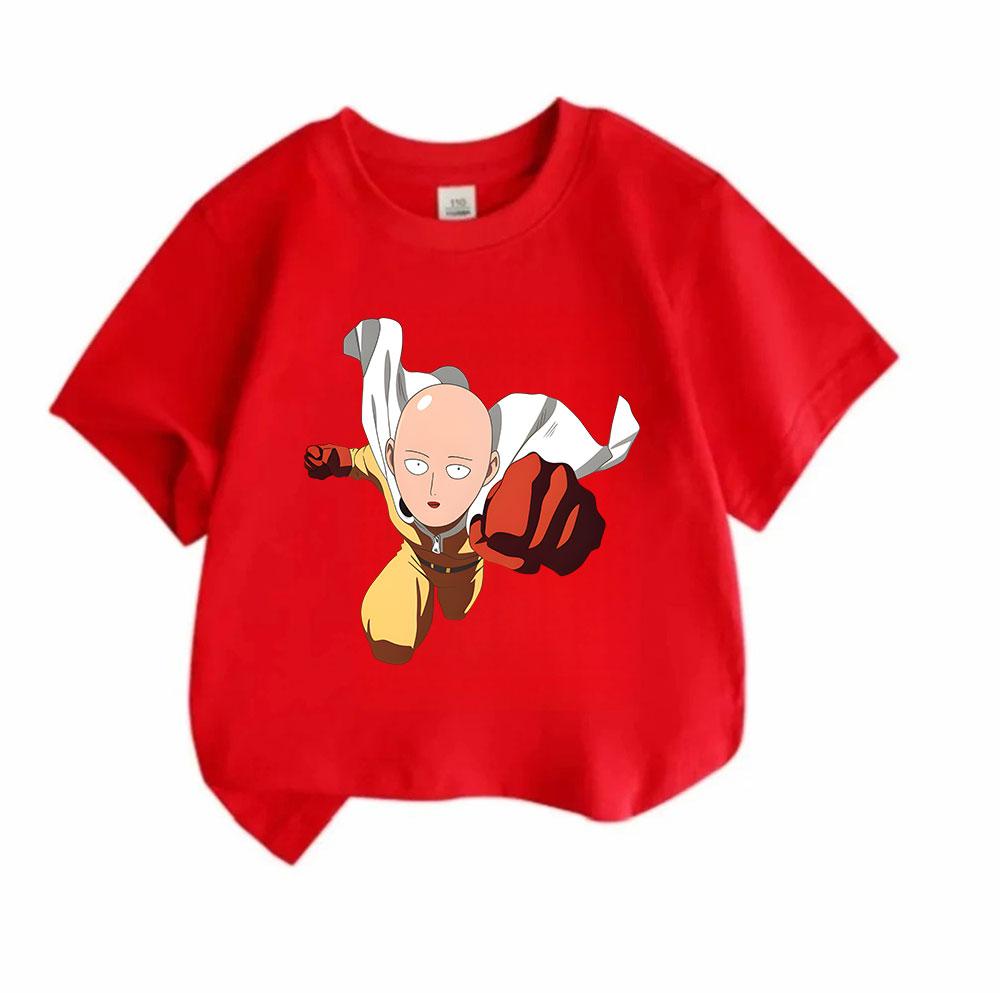 Kids Boys Girls 100% Cotton Crew Neck Short Sleeve T-Shirt, Cute Anime Bald Hero Print Casual Comfortable Tee for Daily Wear Outdoor Activity