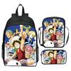 One Piece Printed 3-Piece Backpack Set Cartoon Pirate Navy Elementary School Bag Large Capacity Water-Resistant Kids Backpack