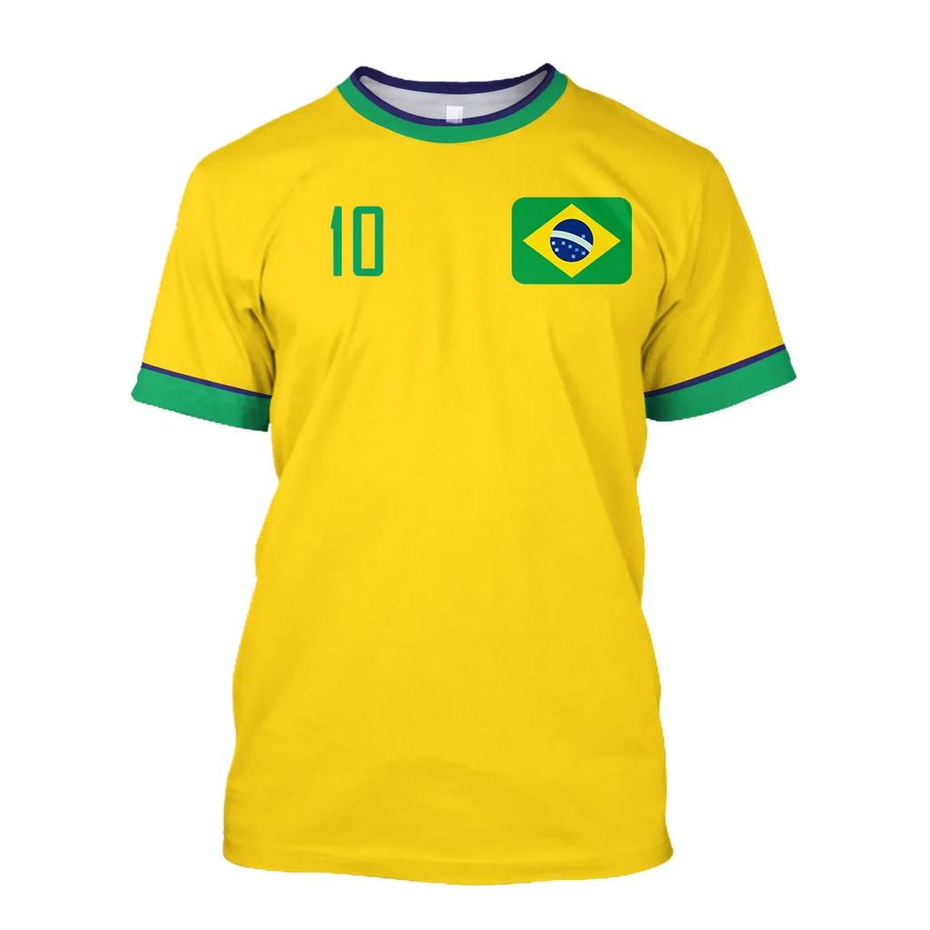 Summer Men's Brazil Flag 3D Printed Soccer Jersey Casual Sports World Cup T-shirt