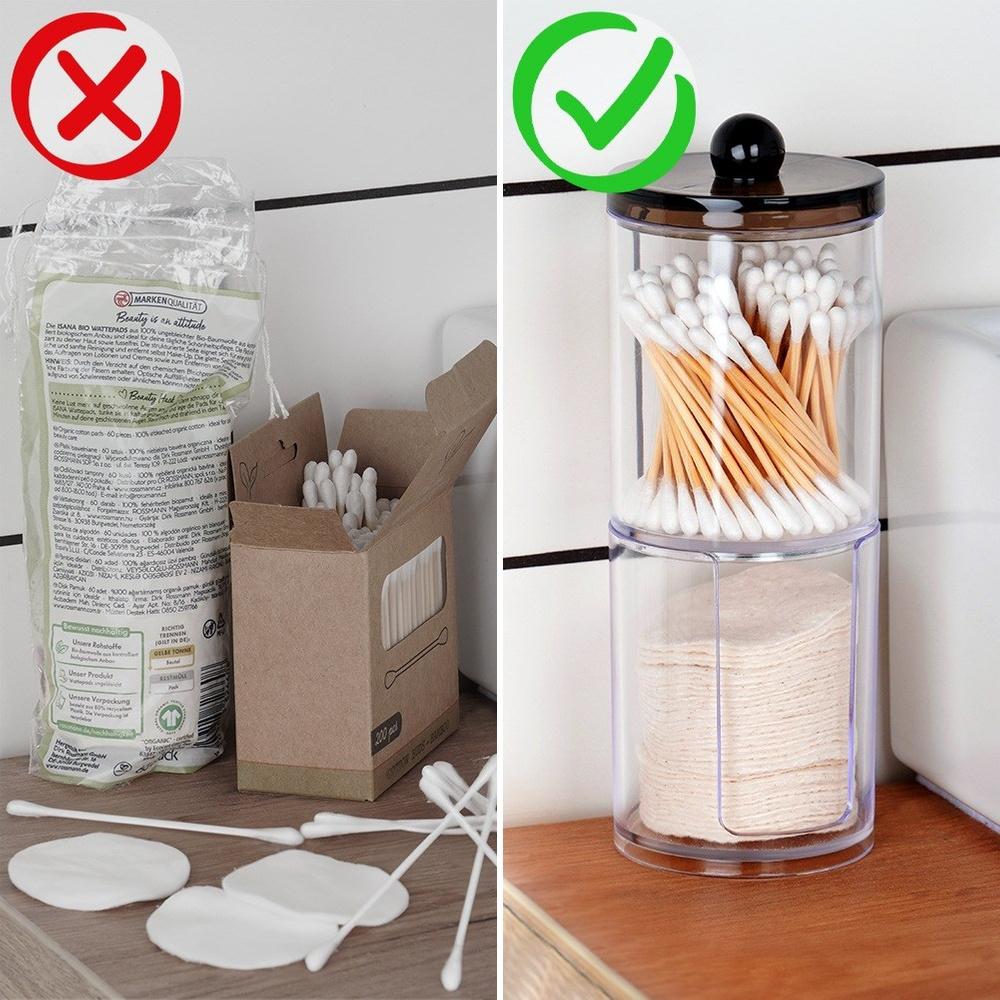 2-tier container for cotton buds and cotton pads