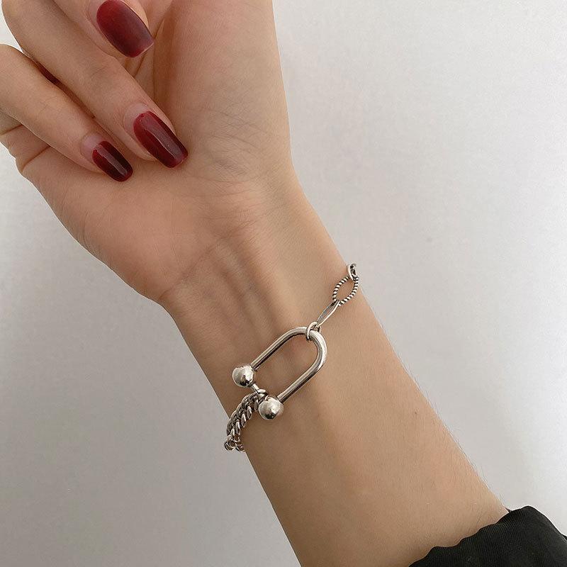 Sterling Silver High Quality U-shape Chain Fashion Bracelet For Women lNS Simple Persanality Jewelry Adjustable Party