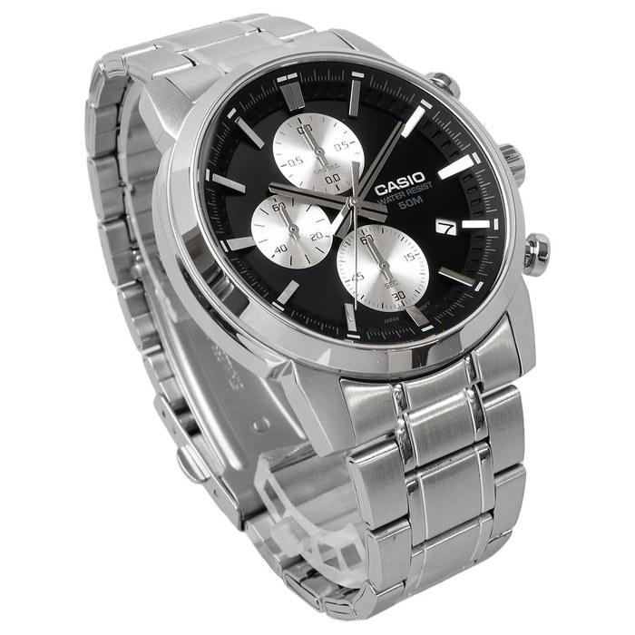 Мужские часы Casio Standard MTP-E510D-1A2V Кварцевые с хронографом 1/10 секунды Черный/Серебристый