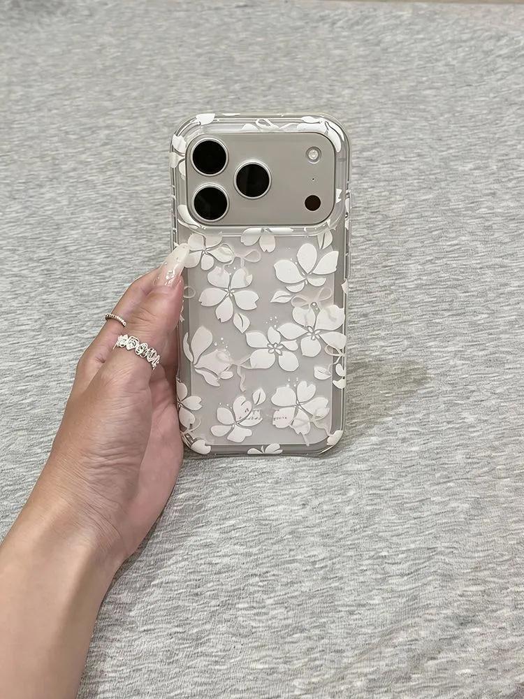 Прозрачный противоударный чехол для телефона с белыми цветами для iPhone 14/15/16/17 Pro Max