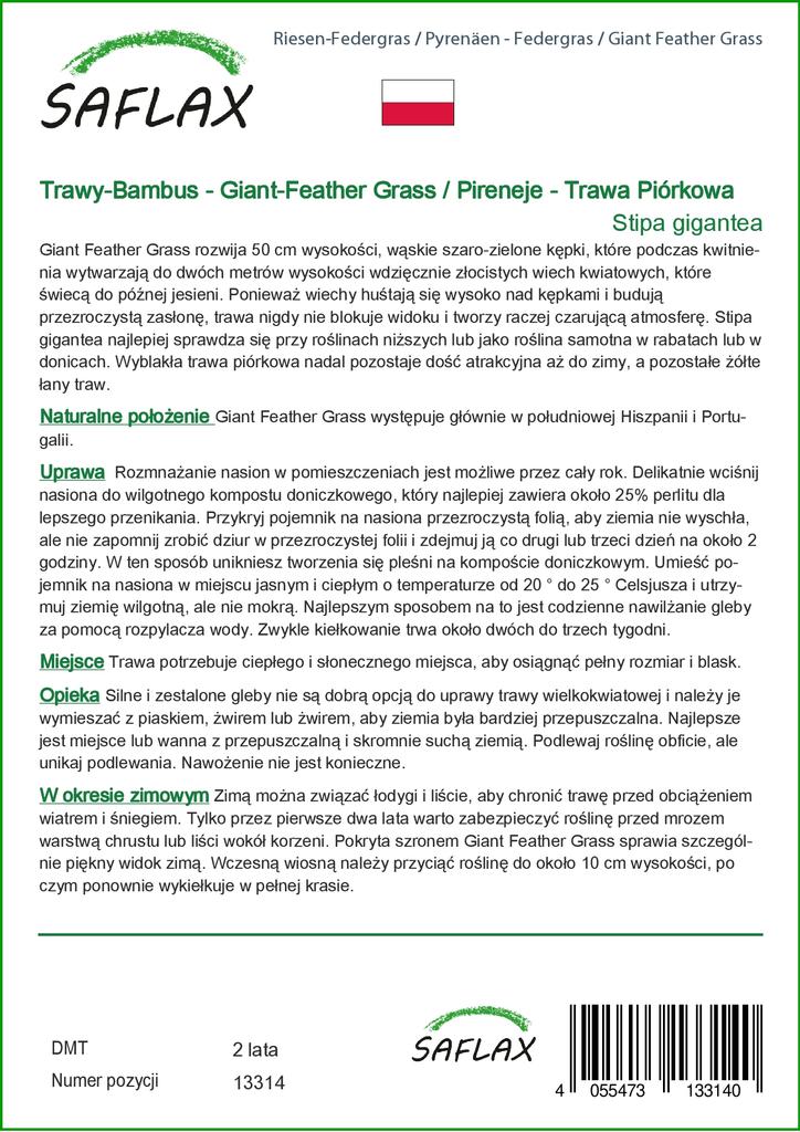 SAFLAX Garden in the Bag - Ковыль гигантский - 10 семян - С субстратом в подходящем пакете - Stipa gigantea