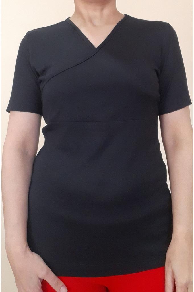 Женская стильная футболка большого размера, черная двубортная футболка из вискозы из чесаного хлопка с вырезом спереди