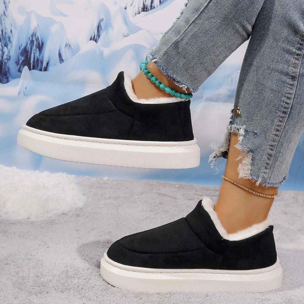Мода 2024 Новые Слипоны Удобные На толстой подошве Повседневные Холодостойкие Женские Ботинки Зимняя Мода Круглый носок На плоском каблуке Теплые Снежные Ботинки