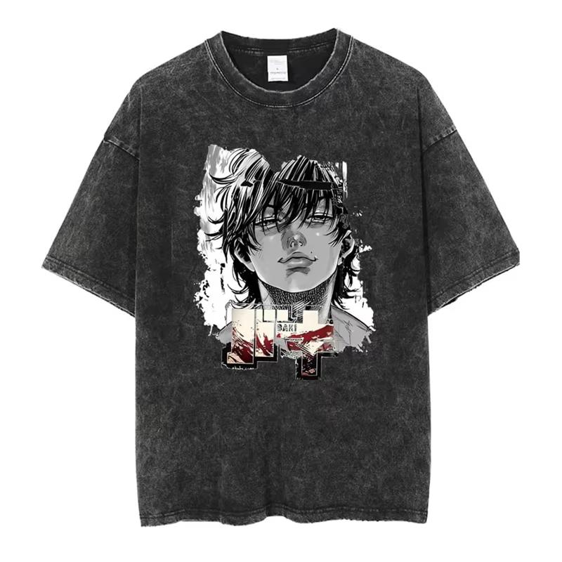 Baki Print Vintage Cotton Tshirt Men Women Summer Casual Oversized Streetwear Gym Workout Training Short Sleeve Graphic Tee
