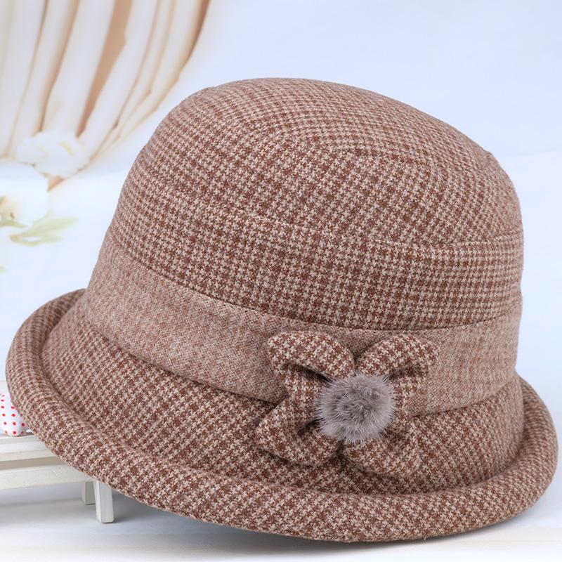 In the elderly hat lady mother woolen basin hat spring and autumn grandma bucket hat autumn and winter plush thick top hat