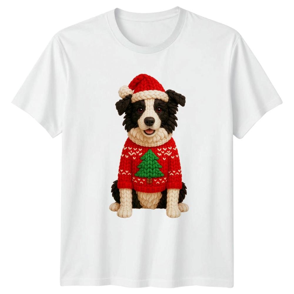 Border Collie Dog Christmas Sweater Santa Hat Unisexs TShirt Unisexs Tee Holiday