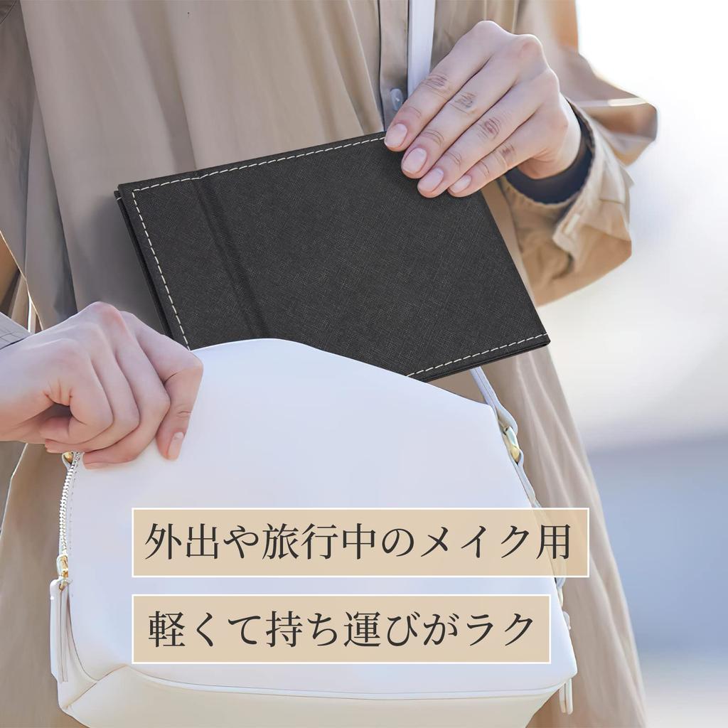 OWLKELA Настольный Компактный Складной Ручной Маленькая Подставка Кожа Ударопрочный Черный Зеркало Зеркало, Зеркало, Зеркало, Крышка, Устойчивый, Стильный, 1612см,