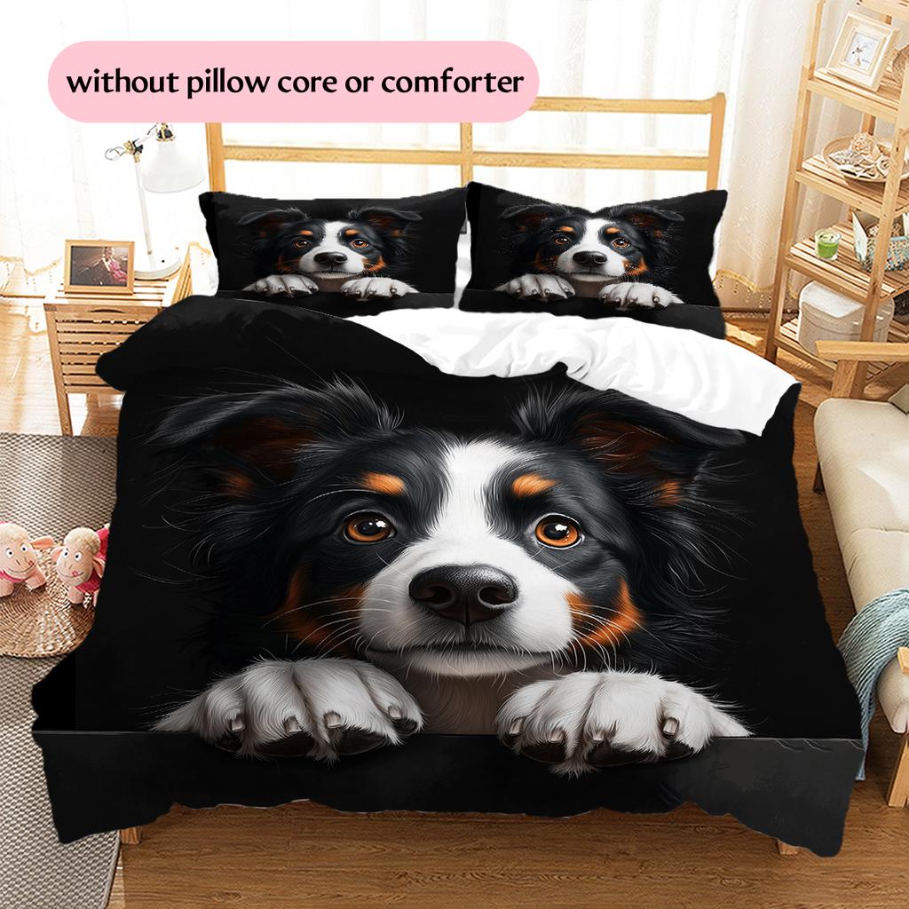Black Border Collie Pattern Bedding Home Decoration Birthday Gift (1 * duvet cover + 2 * pillowcase, without core)