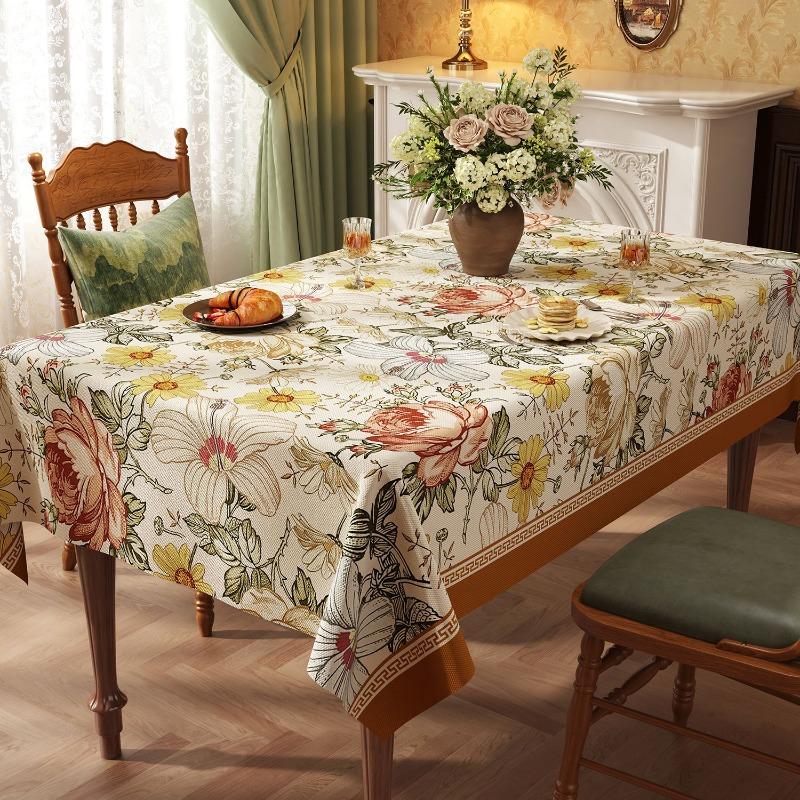 Pvc Yarn Table Cloth Rectangular Dining Decor Multi Size Floral Print Waterproof Oilproof Anti Stain Wipe Home Kitchen Table Mat