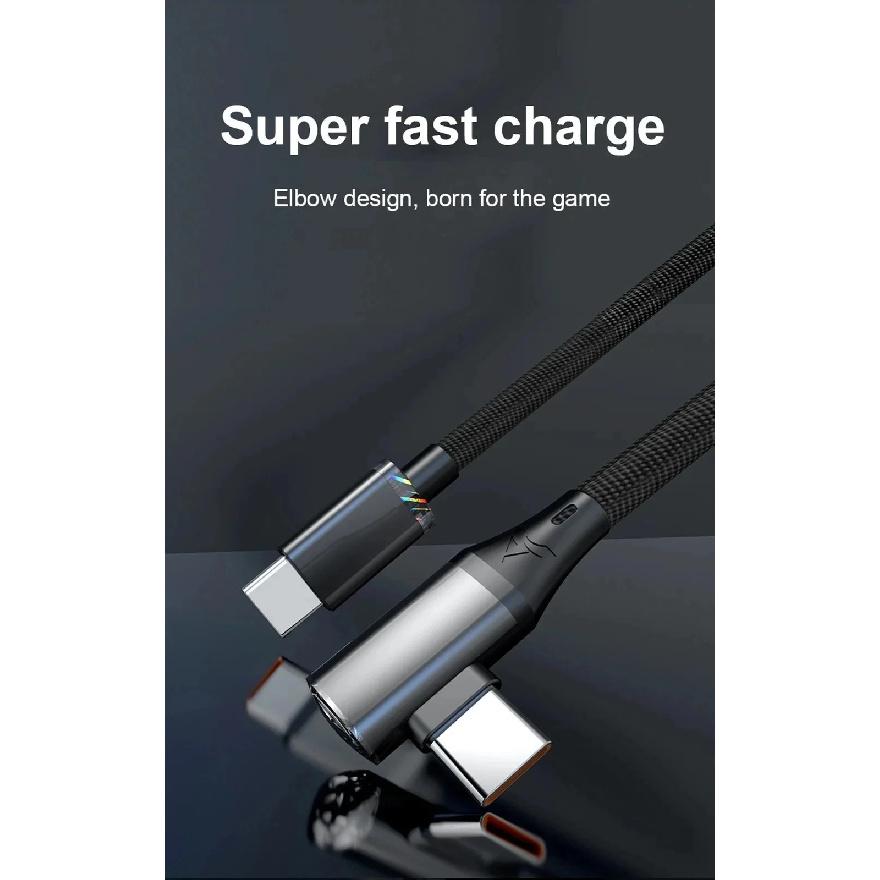 120W 6A USB C to Type C Fast Charging Cable 90 Degree Elbow USB Quick Charge 3.0 Data Line For iPhone 16 Xiaomi Oneplus Huawei
