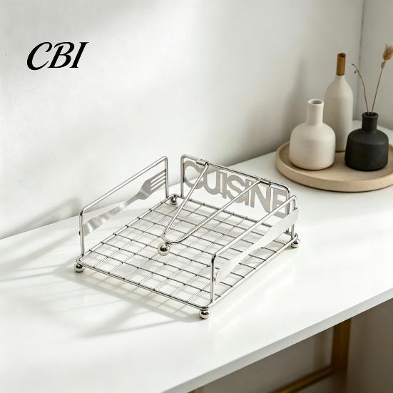 Lightweight Metal Paper Towel Holder Iron Napkin Holder, CUISINE Letters Design, with Weighted Arm, Cutlery Decoration Durable Organizer, for Kitchen