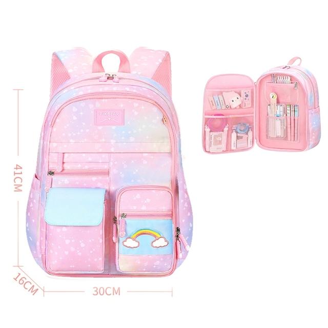 Side-Opening School Bags Waterproof School Backpack for Girls Gradient Color Princess Backpack Kids Schoolbag Primary School