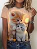 Летние милые футболки с 3D-принтом «Кошка», женская уличная одежда, повседневная мода, большие размеры, футболки с коротким рукавом, футболки с круглым вырезом, топы, одежда