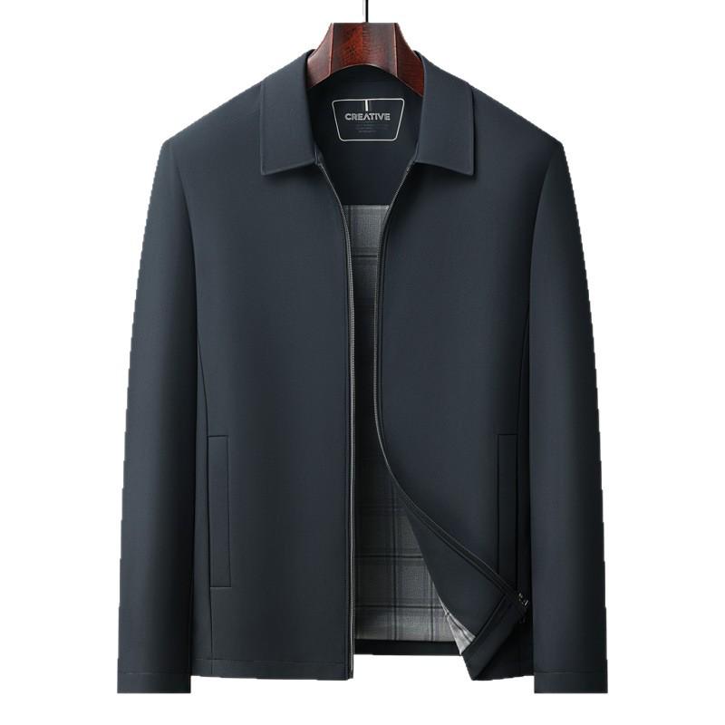 Мужская однотонная куртка с лацканами на весну и осень - Business Casual, Универсальная одежда для папы среднего возраста