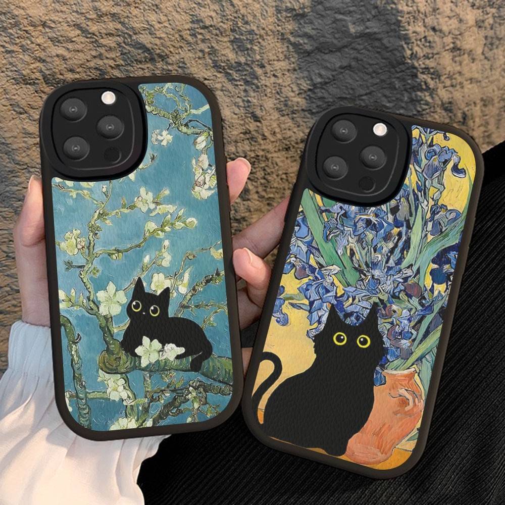 Смешные коты Ван Гог Чехол для телефона Для IPhone 16 15 14 13 Pro Max 11 12 Plus Кожаный Силиконовый Чехол