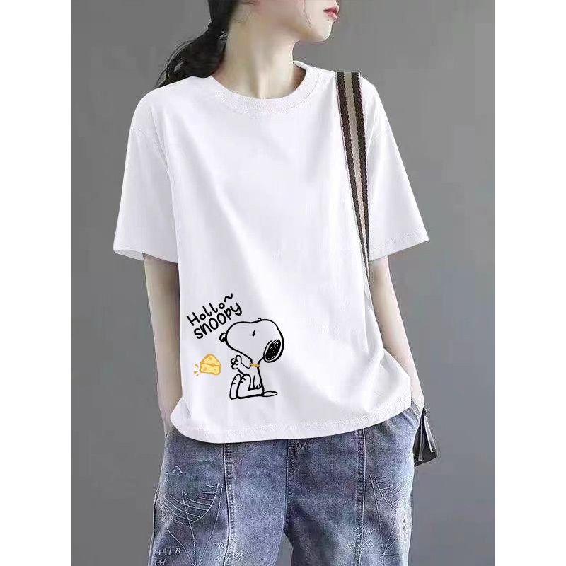 Brand Discount Store Genuine Goods Women clothes Pure Cotton Short sleeve Top Plus size Loose Casual Print Summer T-shirt Tide
