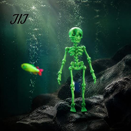 Desktop Gadgets for Pranks Dancing Skeleton Aquarium Bubbler, Halloween Dynamic Fish Tank Ornament, Skull Magnets Refrigerator 3D Printed Articulated