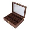 10 Grid Wooden Watch Box Transparent Cover Watch Jewelry Storage Organizer Container Box