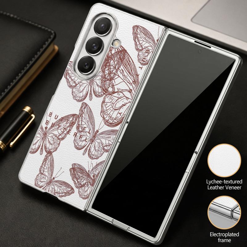 Чехол с принтом 'Линия Бабочки' для Samsung Z Fold 8 Ultra 7 6 5, Роскошная Плакированная Кожаная Накладка, Жесткий Чехол для Телефона для Galaxy Z Fold8 Fold7 Fold6