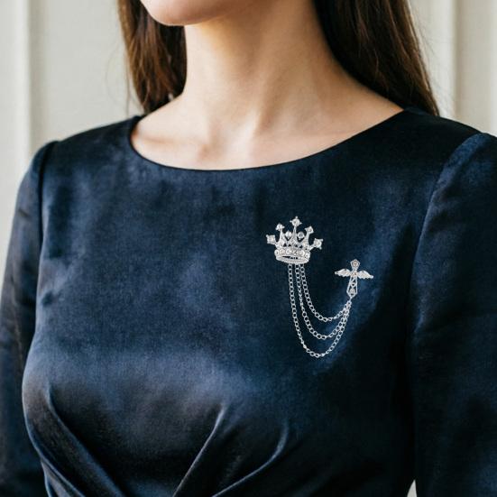 Мужская брошь-булавка с цепочкой, Английский крест Короны Ангел, Значок на лацкан, Значок для костюма со стразами и цепочкой-кисточкой для мужчин, Формальный свадебный пиджак